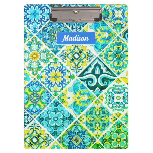 Mexicaanse aqua mint Siciliaanse mediterrane tegel Klembord (Voorkant)