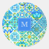 Mexicaanse aqua mint Siciliaanse mediterrane tegel Ronde Sticker (Voorkant)