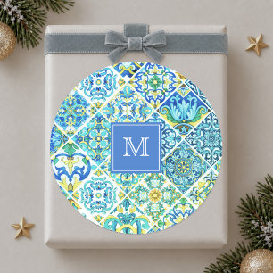 Mexicaanse aqua mint Siciliaanse mediterrane tegel Ronde Sticker