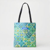 Mexicaanse aqua mint Siciliaanse mediterrane tegel Tote Bag (Voorkant)