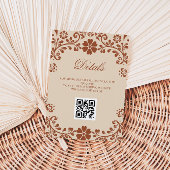 Mexicaanse Art Beige Wedding QR Details Informatiekaartje