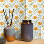 Mexicaanse Aster Zwavel kosmos oranje witte kunst Tegeltje<br><div class="desc">Mooie eenvoudige Mexicaanse Aster Zwavel kosmos oppervlaktepatroon gebrande sinaasappels bloem botanische herhaling ontwerp tegel. Unieke handgeschilderde waterverf kunstbloem en bladeren ontwerp door Sarah Trett voor www.mylittleeden.com</div>