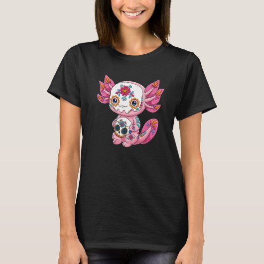 Mexicaanse Axolotl Sugar Skull Calavera Día de Los T-shirt (Voorkant)
