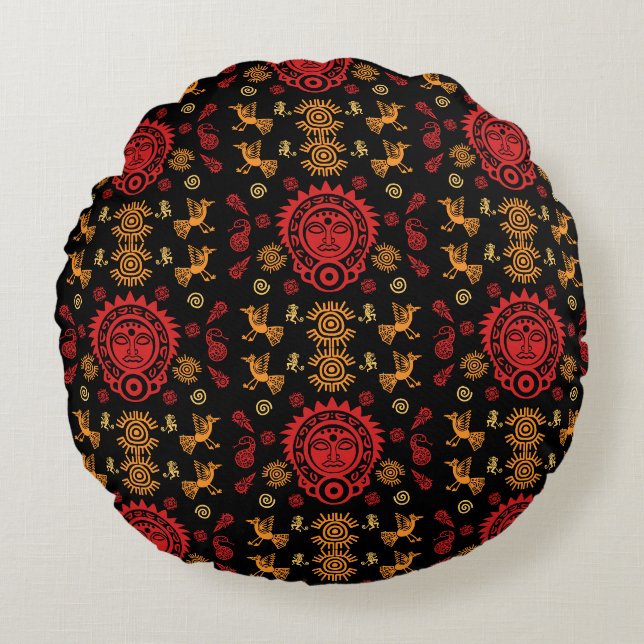 Mexicaanse Aztec Art Home Decor Rond Kussen (Voorkant)