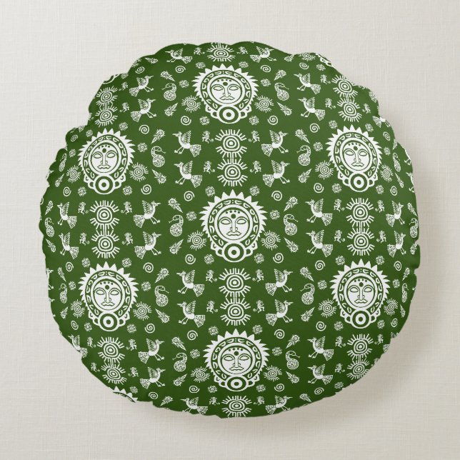 Mexicaanse Aztec Art Home Decor Rond Kussen (Voorkant)