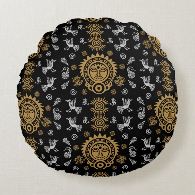 Mexicaanse Aztec Art Home Decor Rond Kussen (Voorkant)