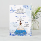 Mexicaanse baby Blue Butterfly Quinceanera Birthda Kaart (Staand voorkant)