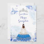 Mexicaanse baby Blue Butterfly Quinceanera Birthda Kaart (Achterkant)