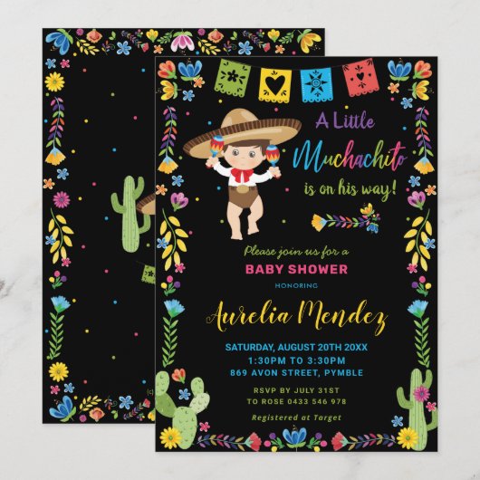 Mexicaanse Baby Muchachito Fiesta Shower Invitatio Kaart (Voorkant / Achterkant)