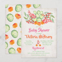 Mexicaanse baby shower waterverf cactus uitnodigin kaart