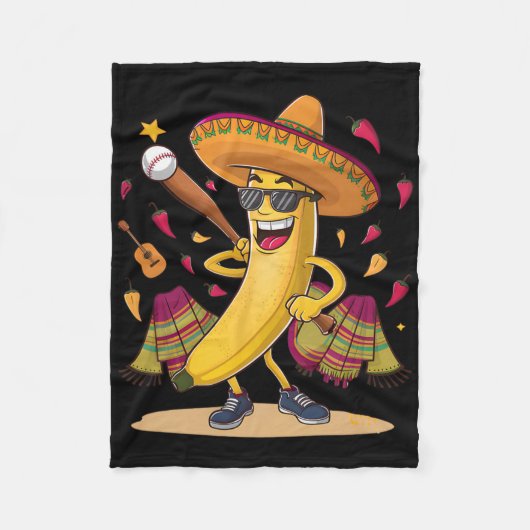 Mexicaanse banaan spelen honkbal grappig Cinco de Fleece Deken (Voorkant)