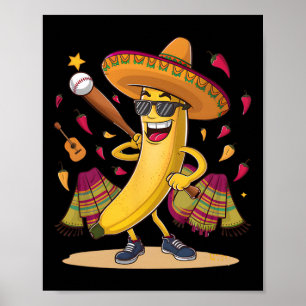 Mexicaanse banaan spelen honkbal grappig Cinco de Poster