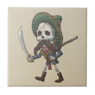 Mexicaanse Bandietenskelet - Vintage Kunst Keramis Tegeltje