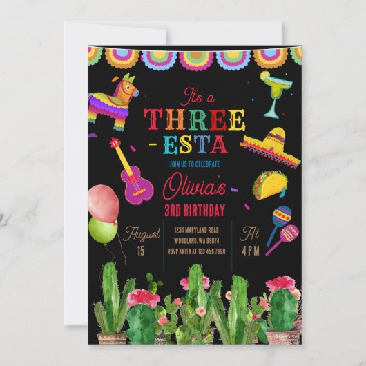 Mexicaanse Banner Fiesta Drie-Esta Meisje Verjaard Kaart (Voorkant)