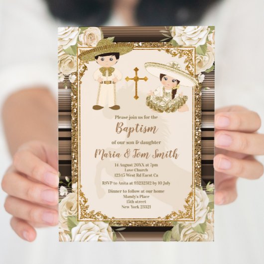 Mexicaanse baptisme Fiesta Floral Twin Boy and Gir Kaart