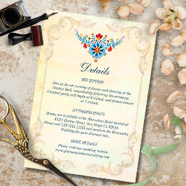 Mexicaanse Barok Hummingbird Floral Wedding Informatiekaartje