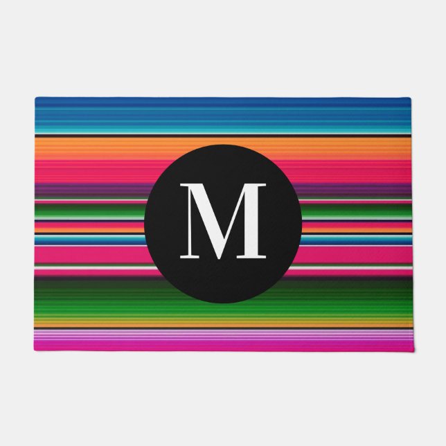 Mexicaanse Blanket Fiesta Stripes Monogram Serape Deurmat (Voorkant)
