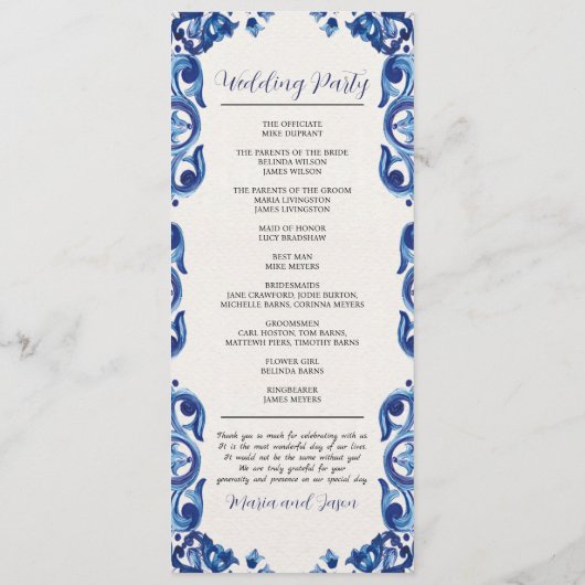 Mexicaanse Blauwe Bloemen Elegante Bloemen Fiesta  Programmakaart (Achterkant)