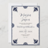 Mexicaanse Blauwe Bloemen Otomi Eenvoudige Fiesta  Kaart (Voorkant)