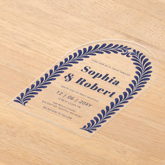 Mexicaanse Blauwe Talavera bruiloft Acryl Uitnodigingen (Laagn)