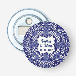 Mexicaanse Blauwe Talavera Bruiloft Button Flesopener