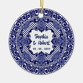 Mexicaanse Blauwe Talavera Bruiloft Keramisch Ornament