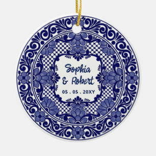Mexicaanse Blauwe Talavera Bruiloft Keramisch Ornament