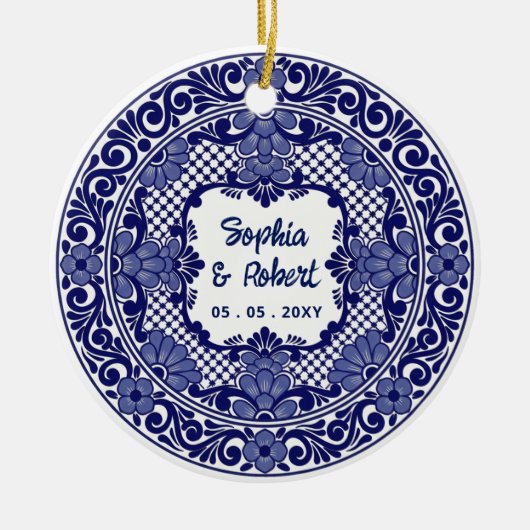 Mexicaanse Blauwe Talavera Bruiloft Keramisch Ornament (Voorkant)