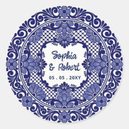 Mexicaanse Blauwe Talavera Bruiloft Ronde Sticker