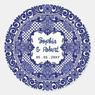 Mexicaanse Blauwe Talavera Bruiloft Ronde Sticker