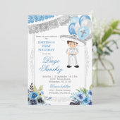 Mexicaanse blauwe zilveren doop en derde verjaarda kaart (Staand voorkant)
