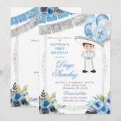 Mexicaanse blauwe zilveren doop en derde verjaarda kaart (Voorkant / Achterkant)