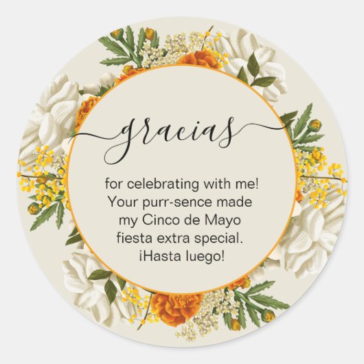 Mexicaanse bloem dank je wel ronde sticker (Voorkant)