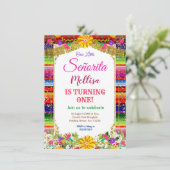 Mexicaanse bloem Glitter Girl Fiesta Birthday Kaart (Staand voorkant)