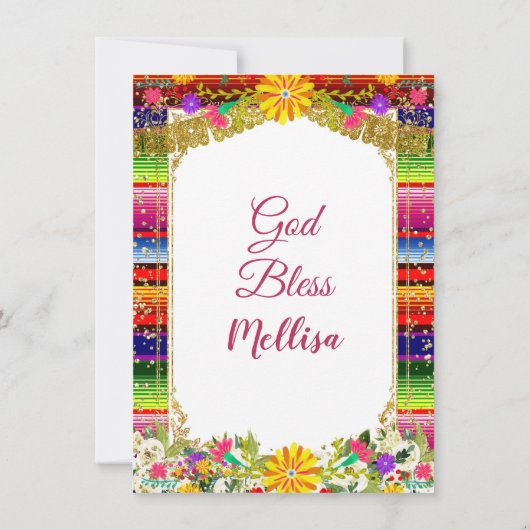 Mexicaanse bloem Glitter Girl Fiesta Birthday Kaart (Achterkant)