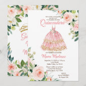 Mexicaanse bloem roze gouden prinses Quinceanera Kaart (Voorkant / Achterkant)