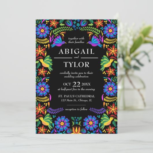 Mexicaanse bloemen bruiloft kaart (Staand voorkant)