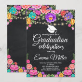 Mexicaanse Bloemen Chalkboard afstudeerfeest Kaart (Voorkant / Achterkant)