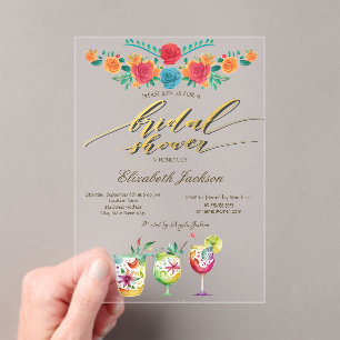 Mexicaanse Bloemen Drinken Bruidsfeest Acryl Uitnodigingen