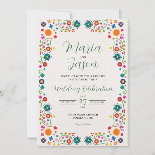 Mexicaanse Bloemen Esthetische Folk Art Kleurrijke Kaart (Voorkant)