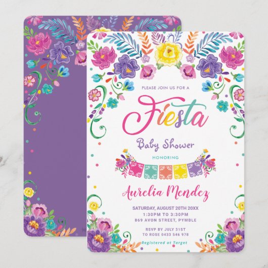 Mexicaanse Bloemen Fiesta Meisje Baby shower Kaart (Voorkant / Achterkant)
