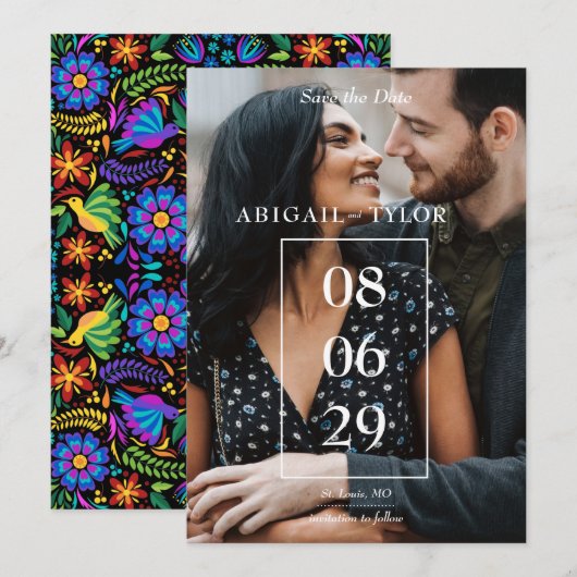 Mexicaanse Bloemen Foto Save The Date Kaart (Voorkant / Achterkant)