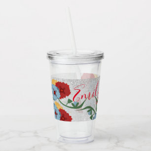 Mexicaanse bloemen groene glans monogram naam acryl drinkbeker