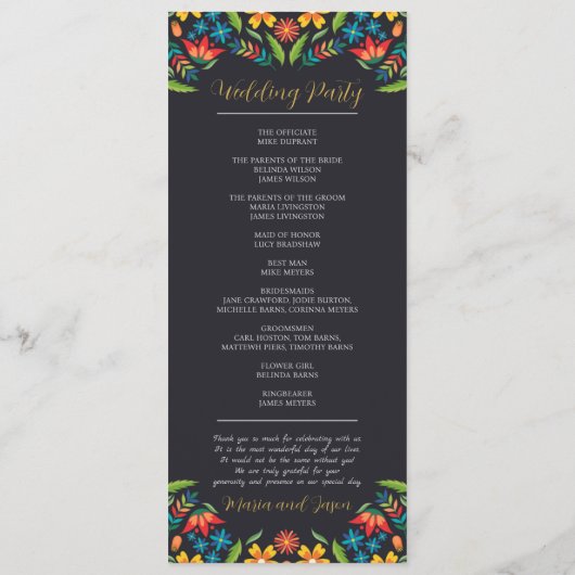 Mexicaanse Bloemen Kleurrijke Botanische Bloemen H Programmakaart (Achterkant)