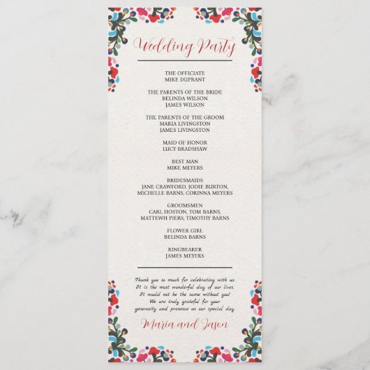 Mexicaanse Bloemen Kleurrijke Botanische Bloemen H Programmakaart (Achterkant)