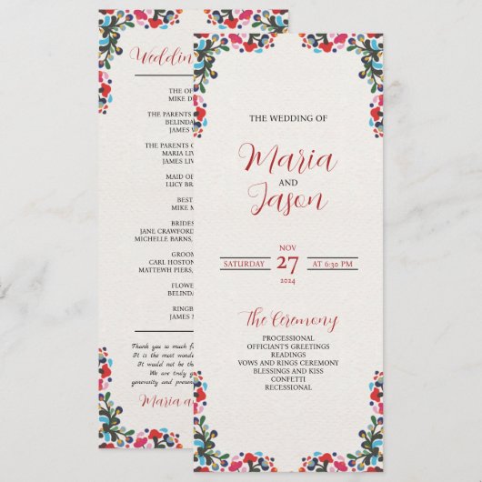 Mexicaanse Bloemen Kleurrijke Botanische Bloemen H Programmakaart (Voorkant / Achterkant)