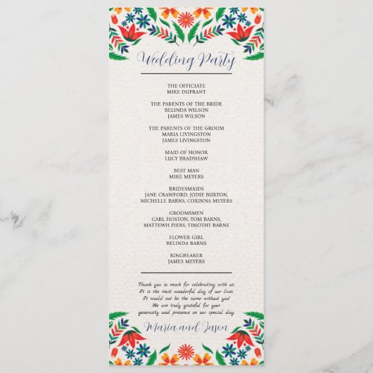 Mexicaanse Bloemen Kleurrijke Botanische Bloemen H Programmakaart (Achterkant)