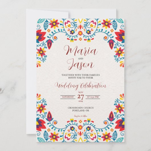 Mexicaanse Bloemen Kleurrijke Elegante Boda Weddin Kaart (Voorkant)
