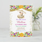 Mexicaanse bloemen met gouden glitter verjaardag kaart (Staand voorkant)