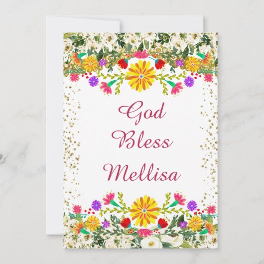 Mexicaanse bloemen met gouden glitter verjaardag kaart (Achterkant)